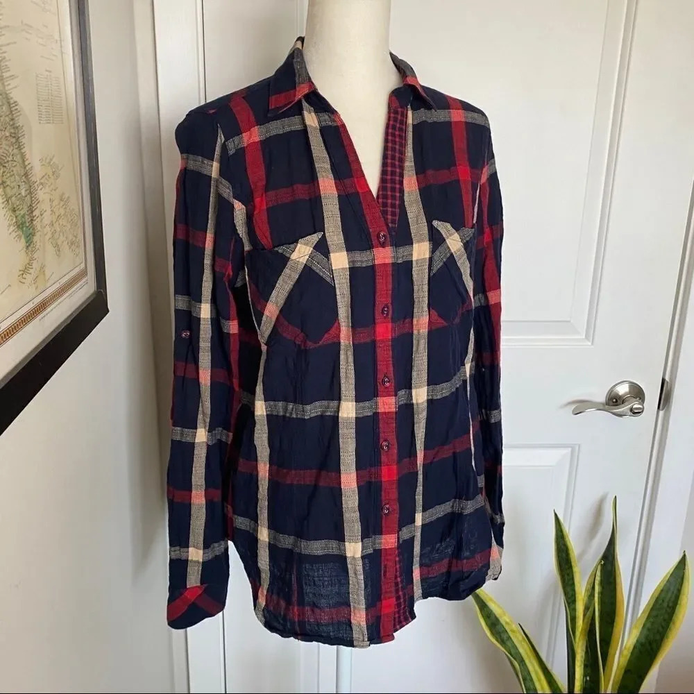 Skies Are Blue Lawler Plaid Navy and Red Long Sleeve Shirt - Picture 2 of 12